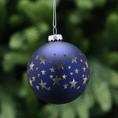 8cm Matt Midnight Blue with Silver Stars Glass Christmas Bauble
