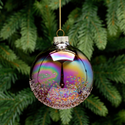 8cm Red Iridescent Crusted Glass Bauble Tree Decoration