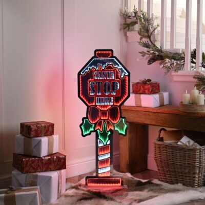 90cm Santa Stop Here Sign LED Christmas Infinity Light