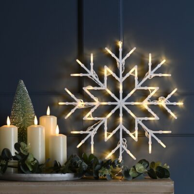 Battery Operated Static and Flashing Christmas Snowflake with 50 Warm White LEDs
