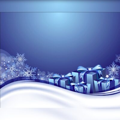 Blue Back-Drop with Blue Presents & Snow Printed Outdoor PVC Banner 2.4m x 4m