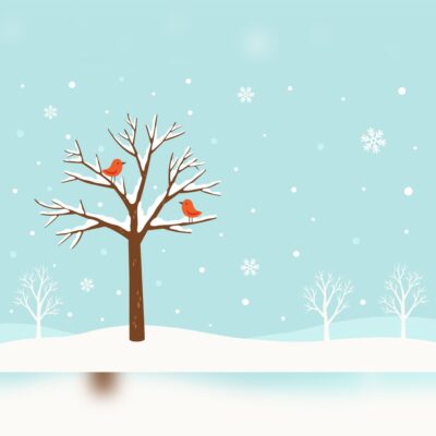 Cartoon Tree with Robins and Snow Printed Outdoor PVC Banner 2.4m x 4m