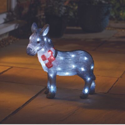 Festive Nativity Donkey Christmas Acrylic with Cool White LEDs