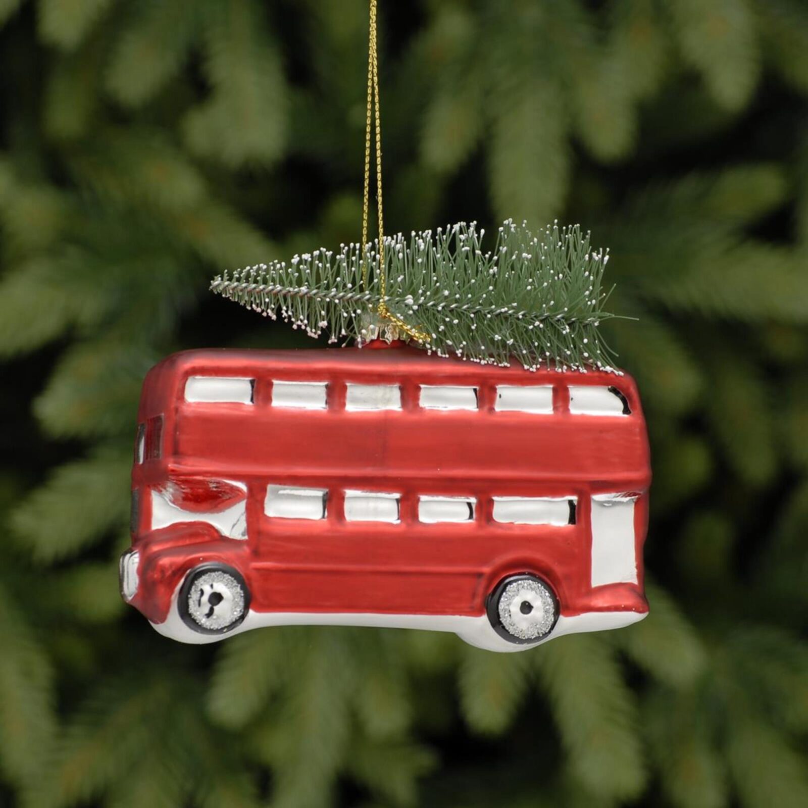 Glass London Bus Christmas Tree Decoration