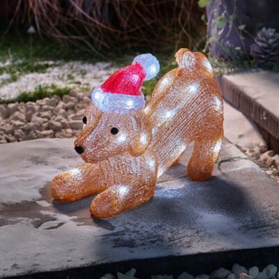 Inlit Acrylic Puppy with Santa Hat