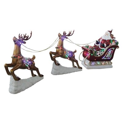 Life-sized Freestanding Santa Sleigh & 2 Reindeer with LED Lights Display Prop