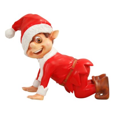 Naughty Crawling Christmas Elf in Red Santa Costume Display Prop