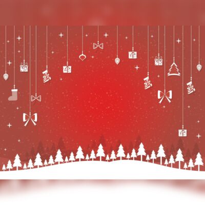 Red Back-Drop with White Snow, Trees & Baubles Printed Outdoor PVC Banner 2.4m x 4m