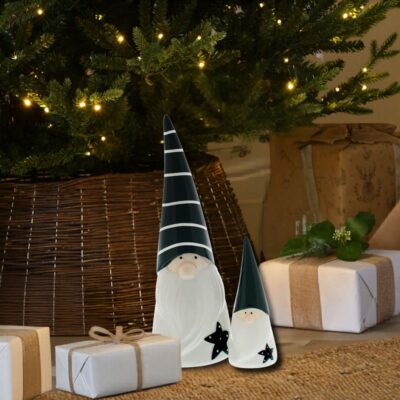 Set of 2 25cm Green Ceramic Santa Gonks Set