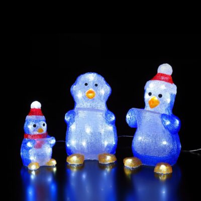 Set of 3 Penguin Choir Lit Christmas Acrylics with 80 White LEDs