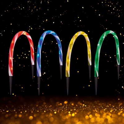 Set of 4 Multi Coloured Candy Cane Archway Path Lights
