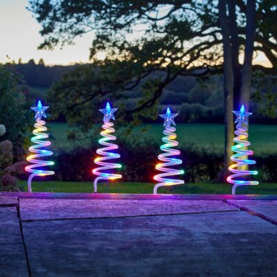 Set of 4 Multi Coloured Spiral Tree Pathfinder Stake Lights