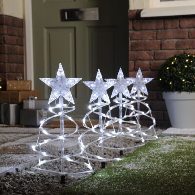 Set of 4 White LED Spiral Pathfinder Tree Lights