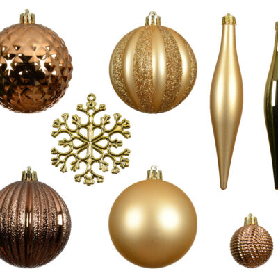 Set of 46 Gold Shatterproof Christmas Tree Baubles with Hangers