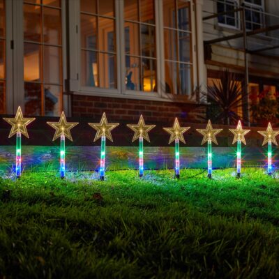Set of 8 Multi Coloured Festive Star Pathfinder Stake Lights