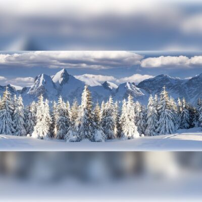 Snowy Mountain & Tree Scene Printed Outdoor PVC Banner 2.4m x 4m